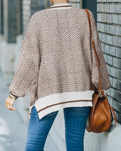 Image of Womens Sweaters Causal Crewneck Batwing Sleeve Knit Top Side Split Oversized Pullover Sweater Loose Jumper