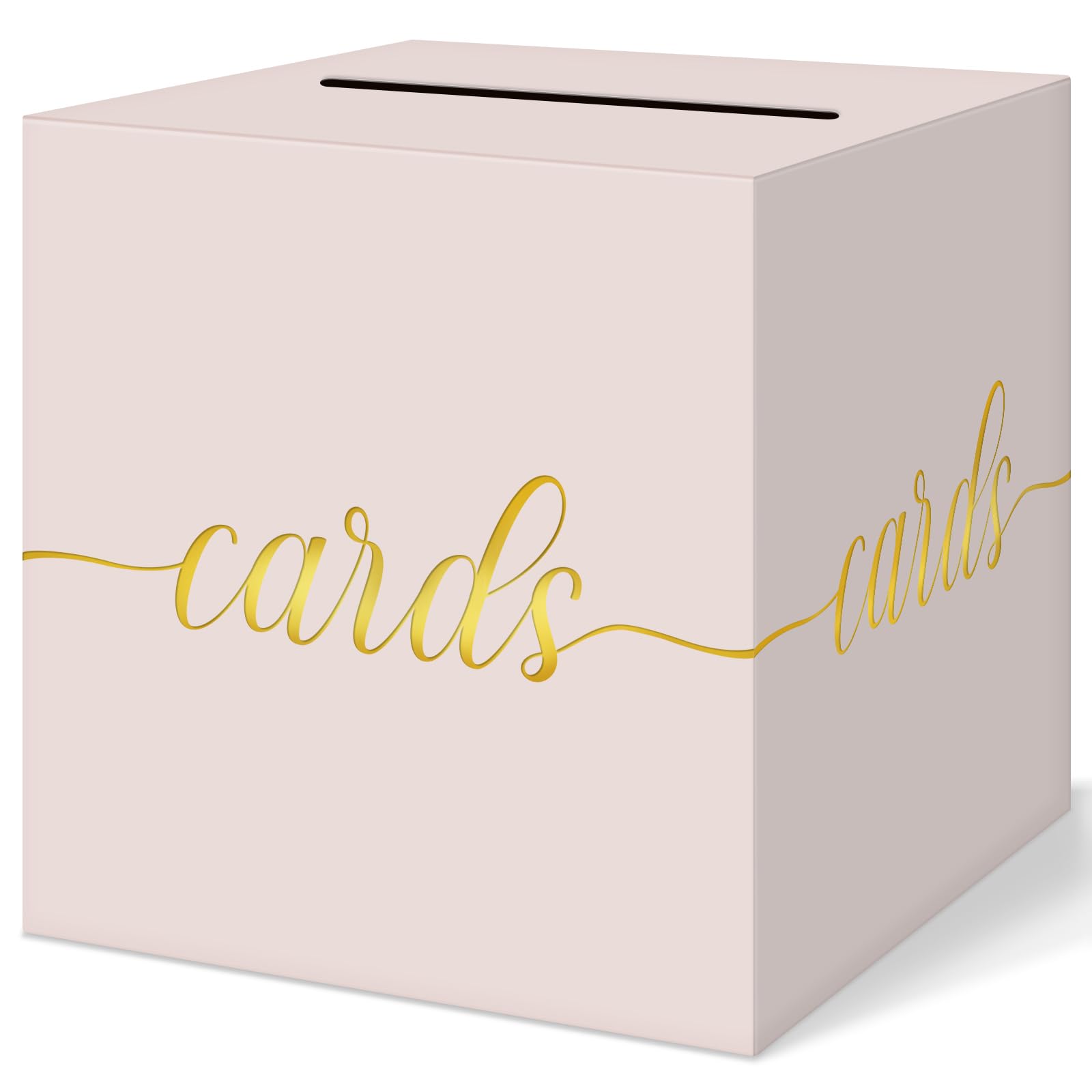 QIKSION Elegant Blush Pink Card Box for Party, Gold Foil Wedding Card Box