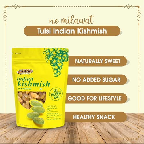Image of Tulsi Indian Green Kishmish Premium 200g | Seedless Kishmish | Green Raisins | Premium Dried Grapes | Dry Fruits | Healthy & Tasty Snacks | Fat Free | Source of Dietary Fiber