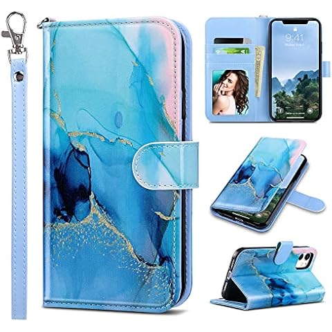 ULAK Wallet Case Compatible with iPhone 11, Flip Case with Card Holder PU Leather + TPU Bumper Stand Cover Kickstand Full Protective Phone Case for iPhone 11 6.1 inch - Blue Marble Cover