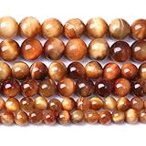 Natural Orange Tiger Eye Beads Gemstone Round Crystal Energy Jade Beads Stone Beads for Jewelry Making DIY Bracelet Necklace Jewelry Making 1 Strand 15.5inch 90PCS 4MM