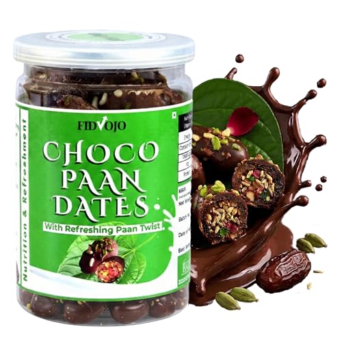 Image of FIDVOJO Luxury Choco Paan Stuffed Dates - Banarasi Paan Filled Premium Dates with Dark Chocolate Coated | Guilt-Free Healthy Mithai & After-Meal Mukhwas (Refreshing Mouth Freshener) | 200g