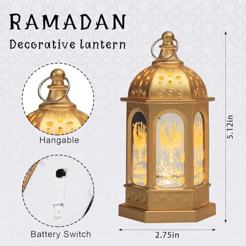Hying 6 Pieces Ramadan Lanterns Decoration 5.2" Height Size Hanging Lamp Eid Mubarak Flameless Candle Lanterns Ramadan Eid-ul-fitr Gift Lamp for Home Tabletop Decor-Golden - Image 4