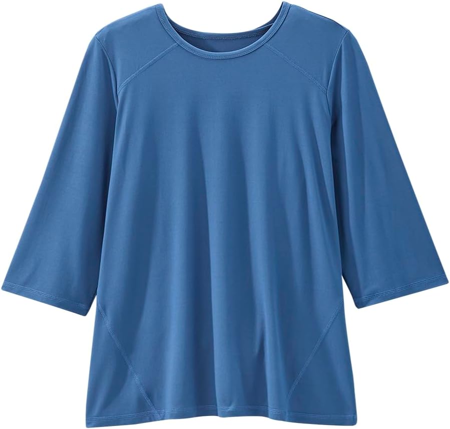 Women’s Open Back Adaptive Active Crew Neck Top for Seniors - 3/4 Long Sleeve Shirt