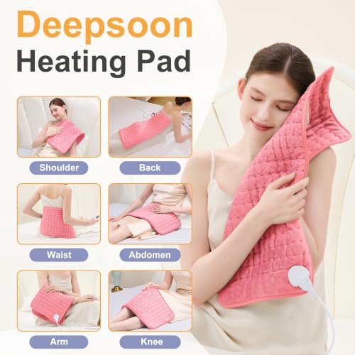 Image of Heating Pad,Electric Heating Pads,Heating Pad for Back,Pink,24x12 Inch | Heating Pads for Shoulder,Neck,Abdomen,Knee,Arms,Legs,Heat Pad for Birthday Father Mother Gift Women Men,6 Heat Settings