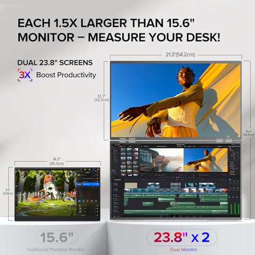 Image of UPERFECT Delta 23.8 inch 100Hz Portable Dual Monitor for Laptop Screen Extender, 1080P HDR 360 Folding Stacked Triple Monitor with Stand & VESA for Laptop PC Phone Game Console (No Driver Needed)