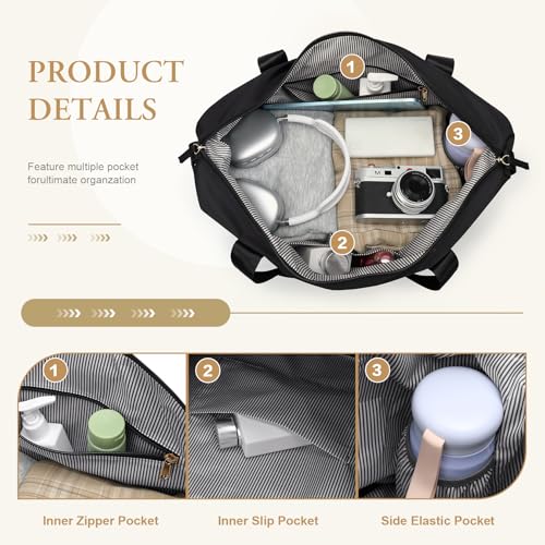 VNINE Travel Duffel Bags for Women Men Expandable Duffel Bag Tote Sport Bag Hospital Weekender Bag for Women Delivery Bags for Airplanes Black4