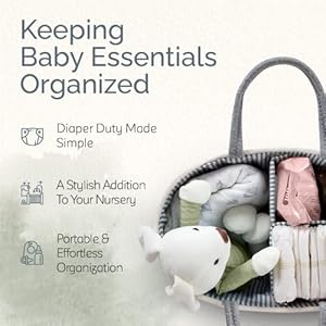 Kiddycare Woven Diaper Caddy Basket with Handle Lid, Diaper Caddy Basket with Dividers for Baby Boy/Girl Nursery, Baby Gift, Gray, Large Kiddycare Woven Diaper Caddy Basket with Handle Lid Diaper Caddy Basket with Dividers for Baby BoyGirl Nursery Baby Gift Gray Large