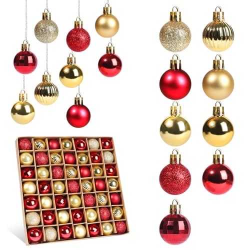 Klein Weihnachtskugeln Set,49 Stück Mini Weihnachtskugeln Rot Weiß...