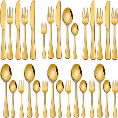 30-teilig Edelstahl Bestecksets 6 Personen, Besteck Gold Spülmaschinenfest – Ansicht 1