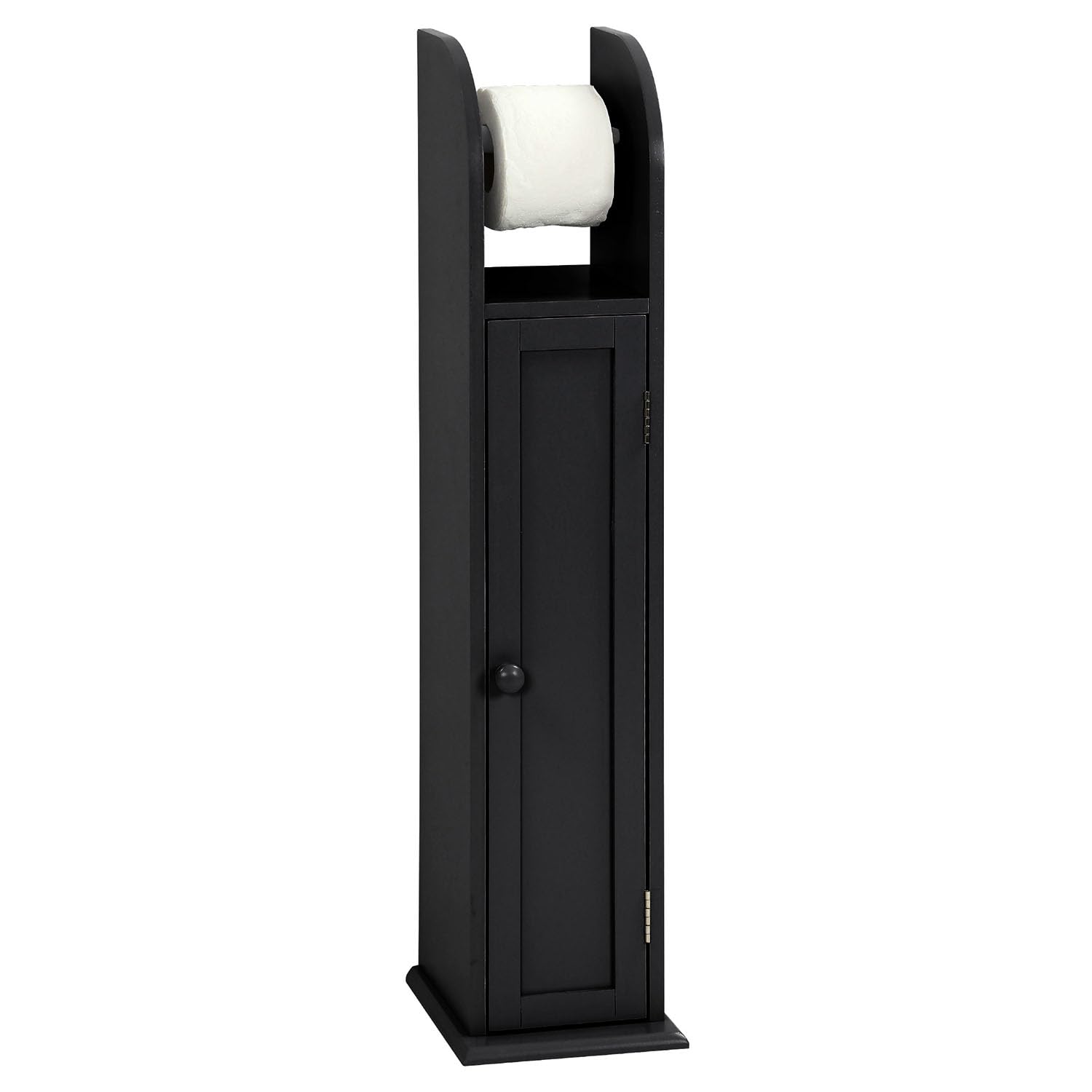 Taylor & Brown Free Standing Tall Wooden Toilet Paper Roll Holder Bathroom Cabinet Tissue Storage Cupboard Stand with Shelf, Black W18cm x D20cm x H79cm — image 1