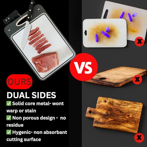 Tabla de Cortar de Acero Inoxidable y Polipropileno con Ranura para Jugos y Afilador de Cuchillos, Doble Cara, Antideslizante, 35 x 24 cm miniatura 2