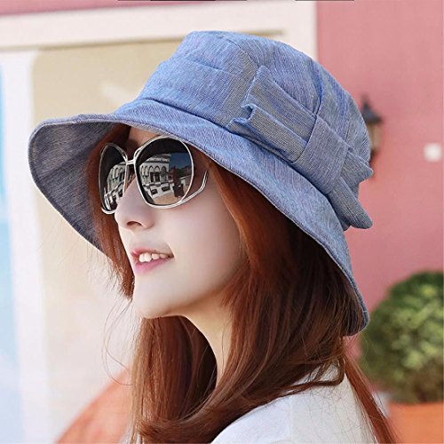 LONFENN Ladies Women Hats Summer Outdoor Visor Fisherman Cap Stripes Basin Cap Flat Top Fashion Cap Leisure Cap Blue