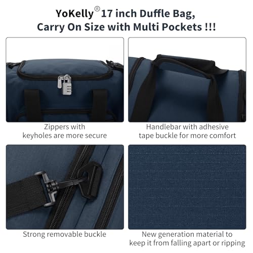 Image of Small Duffel Bag, 17 inch, Navy | 25L, Multi Pockets, Carry On, Weekender Bag, Travel Gym Sport, 17x10x9 in