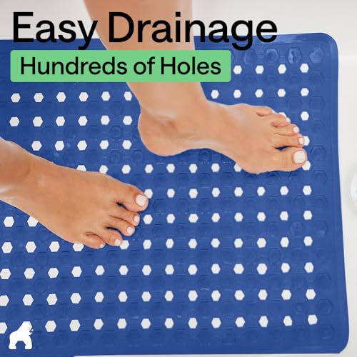 Image of GORILLA GRIP Patented Square Shower Stall Mat, Small Bathtub Floor Mats for Stand Up Showers, Suction Cups, Drain Holes, Machine Wash, Soft on Feet, Bathroom Accessories 21x21 Inch, Royal Blue Opaque