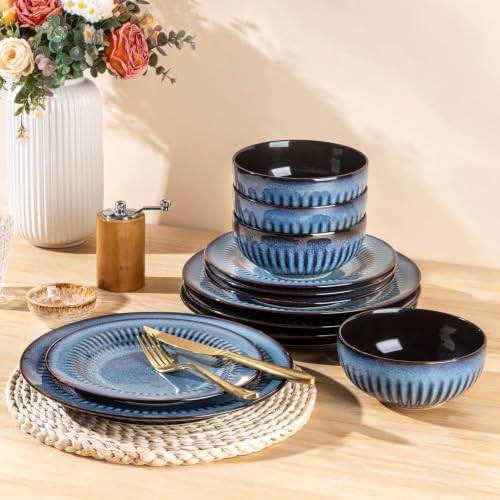 Image of LERATIO Ceramic Dinnerware Sets for 4,12-Pcs Porcelain Plates and Bowls Set