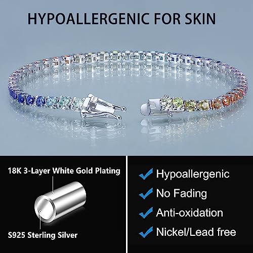 Moissanite Tennis Bracelets for Women, 18K White Gold Plated Sterling Silver Mens Bracelet 3MM-4MM Lab Created Simulated Diamond Wedding Bracelets for Brides/Birthday/Valentine's Day Gift2