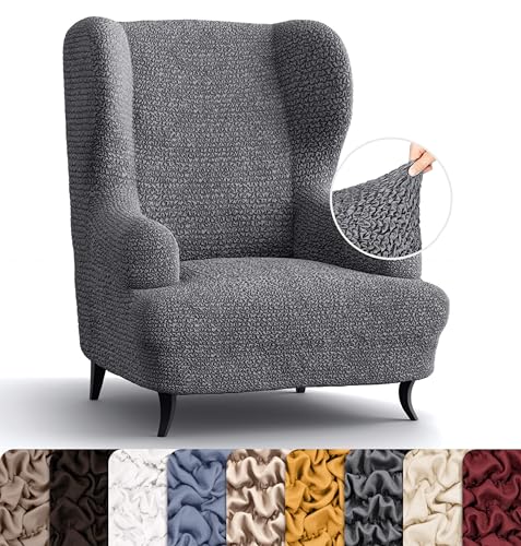 PAULATO BY GA.I.CO. Wingback Chair Slipcover - High Back Chairs Slipcovers - Armchair Cover - 1-Piece Form Fit Stretch Furniture Protector - Microfibra Collection - Dark Grey (Wing Backed Chair)