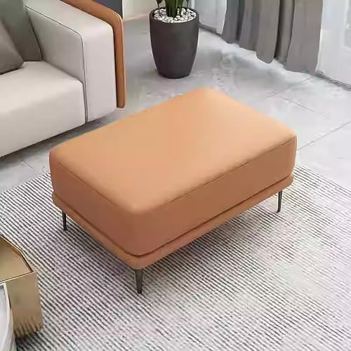 Reposapiés grande de piel color naranja tapizado cuadrado puffe mesa de café versátil taburete cambiador de zapatos y banco final de cama para sala de estar (80 x 60 x 42 cm)