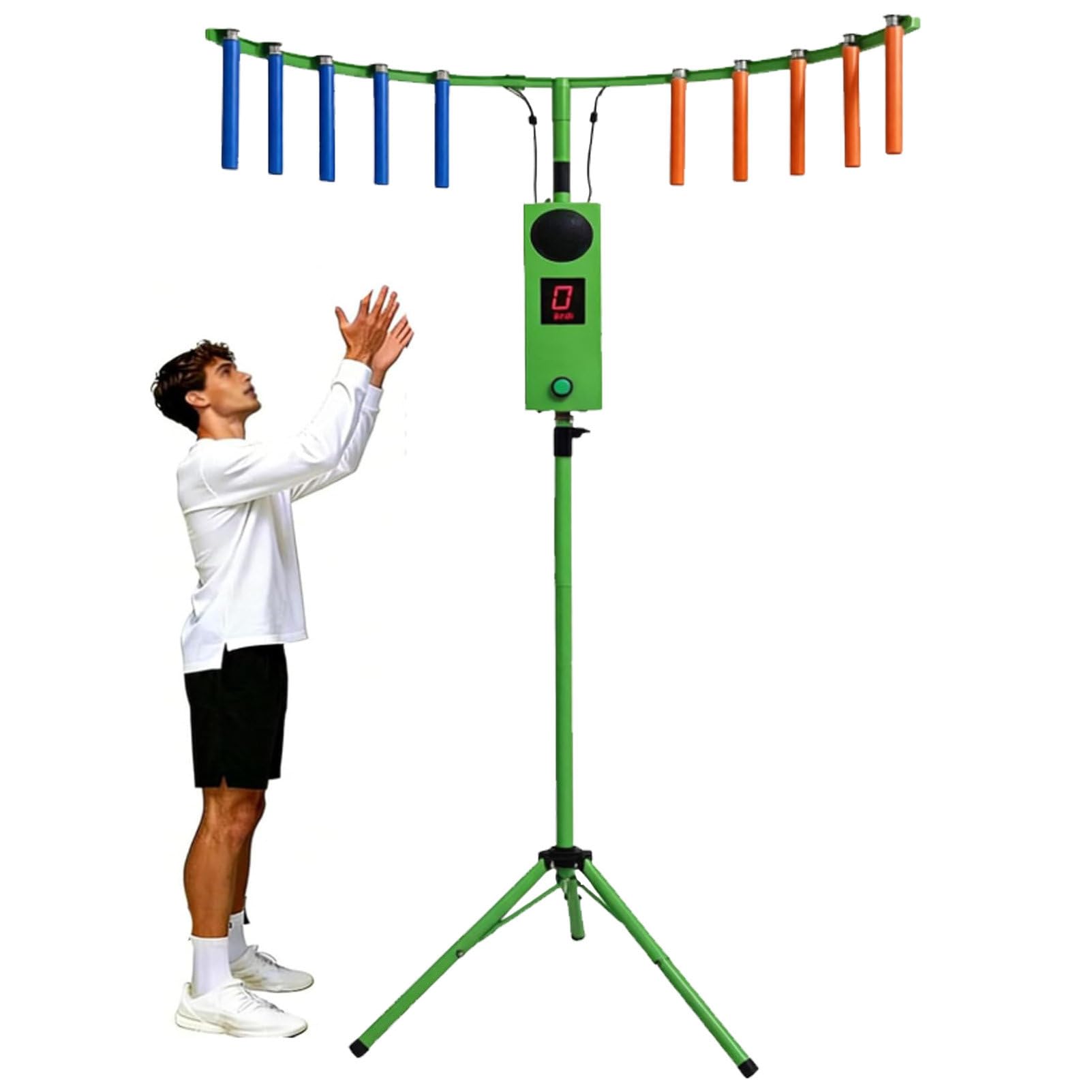 Pvxa Catch Stick Arcade Game Machine, Hand Eye Coordination Training, Stick Challenge Game, with 10 Sticks, Adjustable-Height Tripod, MP3, LED Lights, Reflex Stick Game Green