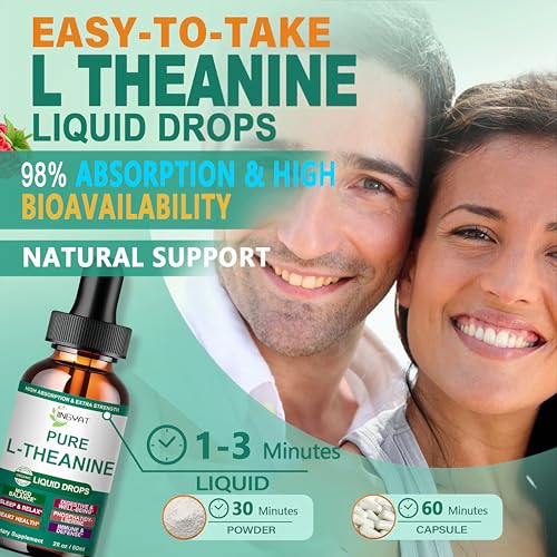 Image of L Theanine Liquid Drops, Pure L-Theanine 400mg for Adults and Kids, Organic High Absorption L Theanine Supplement, Natural Focus Supplement, Non-GMO | Gluten Free | 30 Servings