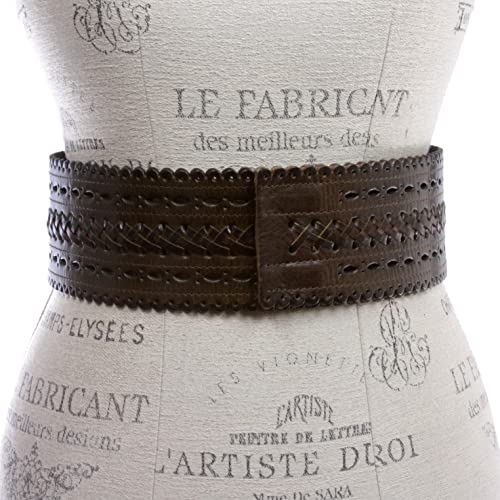 2 7/8" (72mm) Wide High Waist Perforated Braided Leather Belt2