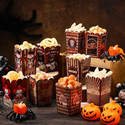 Image of Weekgrat 90 Pcs 9 Styles Halloween Creepy Popcorn Boxes Cardboard Popcorn Bags Snack Boxes Spooky Treat Bags for Candy Biscuits Party Favors