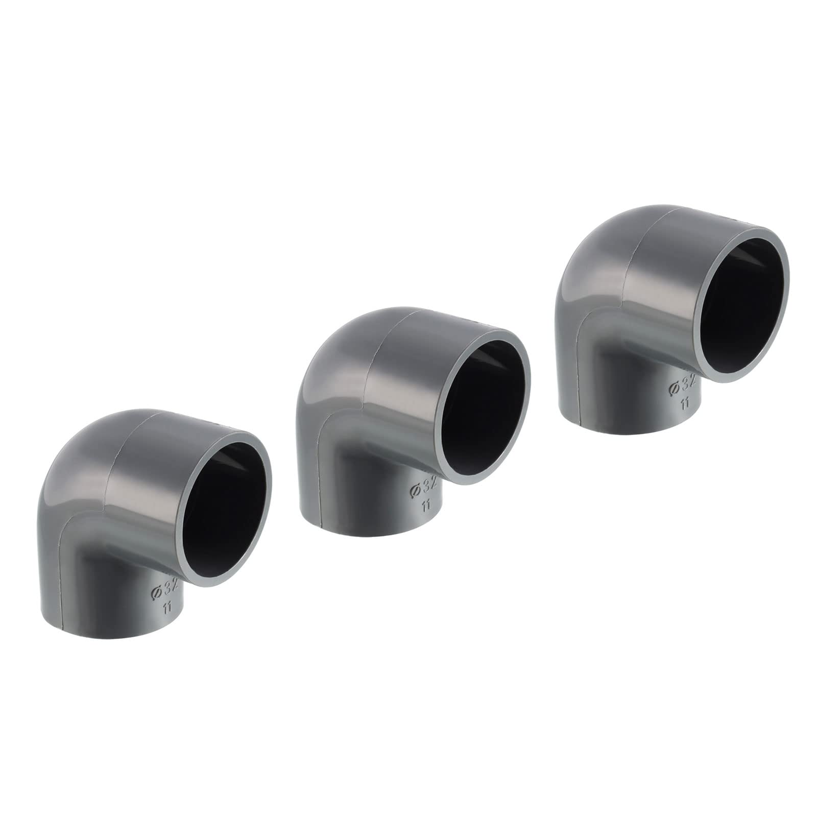 M METERXITY 3 Pack PVC Pipe Fitting - Water Pipe Slip Socket Connector, 90 Degree Elbow Coupling, Apply to Outdoor/Garden/Swimming Pools (1.26 Inch, Gray)