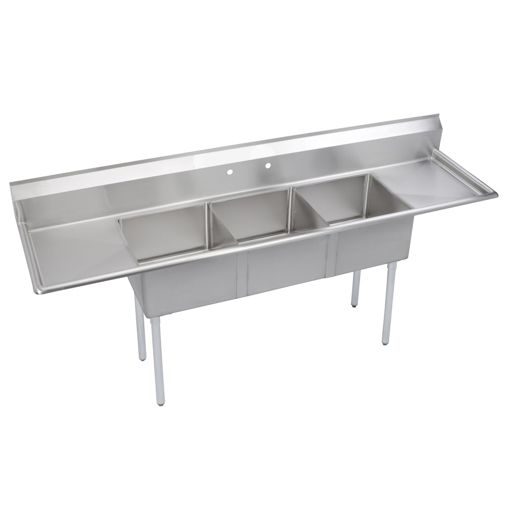 Elkay Foodservice S-Series 3-Compartment Sink, Left & Right drainboards, 18