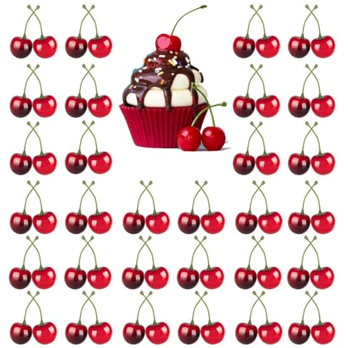 JYNXOR 30 Pieza Cerezas Artificiales Rojas, Centro De Mesa De Halloween Para Mesa De Comedor, Adorno Realista De Frutas Falsas Para El Hogar, Cocina, Fiesta, Escritorio Y Accesorios De FotografíA