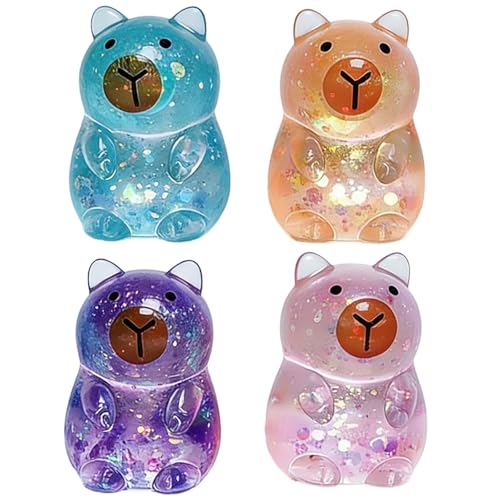 4PCS Glitter Capybara Toys Capybara Gifts Squishy Fidget Toys Squishies Fidgets Fidget Toy Squishy Capybaras Capybaras Figures with Sequin Filled Gummy for Stress 5x3.5cm