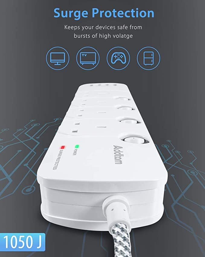 Extension Lead with USB Slots, 4 Way Socket Outlets Power Strips with 4 USB (4.5A) Surge Protection Plug Extension with 1.8 Meter Braided Extension cord for Home Office, Individually Switched White