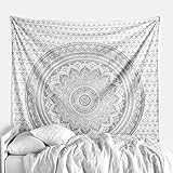 Hecho en India THE ART BOX Tapiz Tapiz Indio Tapiz de Pared Hippie algodón decoración de la Pared Tapiz Bohemio Boho decoración Pared Manta (Silver & White, Double 85x55 Inches)
