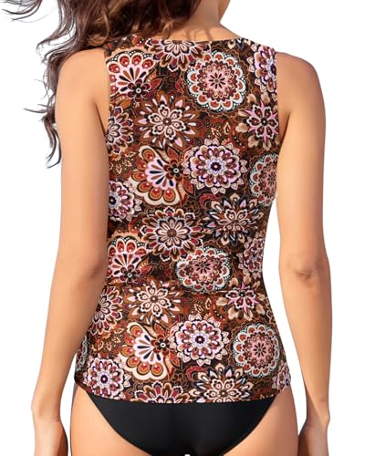Image of Daci Tankini Tops for Women High Neck Swim Top Tummy Control Bathing Suit Top Modest Swim Tank Top No Bottom