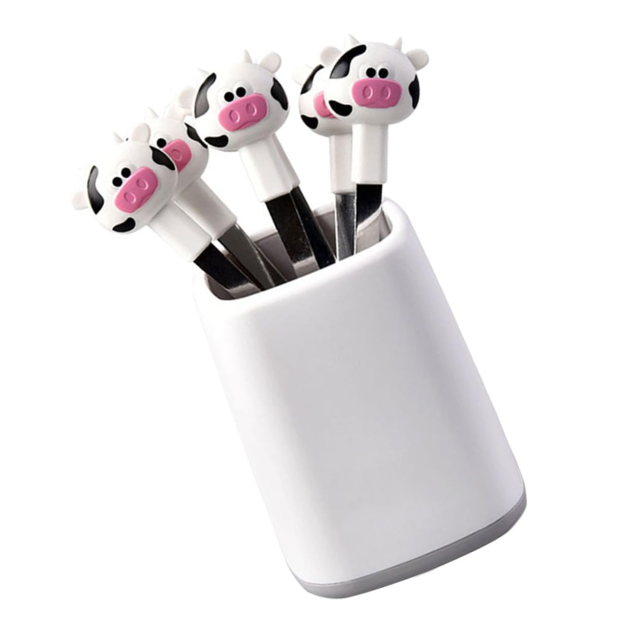 DECHOUS 1Set Creative Cartoon Fruit Fork of Stainless Steel Dessert Forks with Holder for Home Tableware for Serving Fruit Cake More