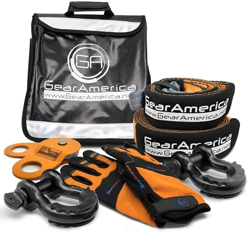 GearAmerica Off Road Recovery Kit, 9 Ton, Includes Tow Strap, Tre...