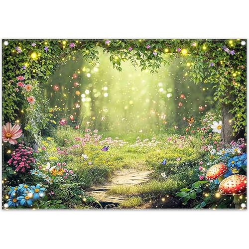 ZTHMOE 7x5ft Enchanted Forest Photography Backdrop Fairy Garden Banner