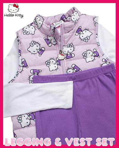 Image of Hello Kitty Girls Pants Set - 3 Piece Zip Up Vest, Long Sleeve Graphic Shirt, Fleece Pants - Matching Set for Girls (2T-12)
