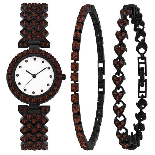 NEWITIN 3 Pieces Women Diamond Watch Bracelets Set Luxury Fashion Jewelry Cubic Zirconia Wristwatch...