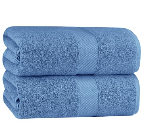 COTTON CRAFT Hotel Spa Luxury Bath Sheet - 2 Pack Oversized Extra Large 40 x 80 Towels - Heavyweight 700 GSM Pure 2 Ply Ringspun Cotton - Soft Absorbent Everyday Use Easy Care Bath Towel Set - Blue