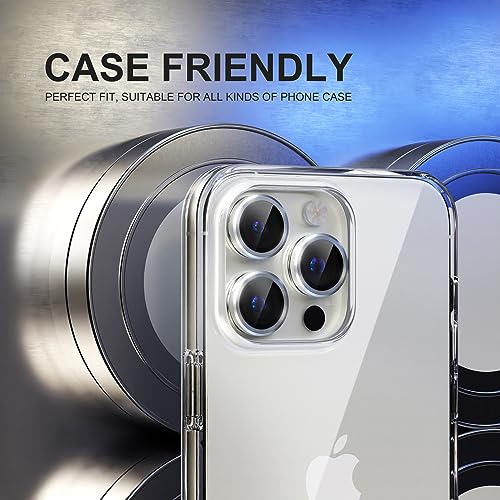 Image of Choiche Compatible for iPhone 15 Pro /iPhone 15 Pro Max Camera Lens Protector, 9H Tempered Glass Camera Cover Screen Protector Metal Ring Decoration Accessories (Silver)