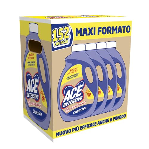 ACE Detersivo Igienizzante Classico – Detersivo Liquido Lavatrice, Rimuove Macchie e Sporco, Igienizza Tessuti, Bucato Pulito e Fresco anche a Freddo, Formula Efficace e Profumo Duraturo, 152 lavaggi