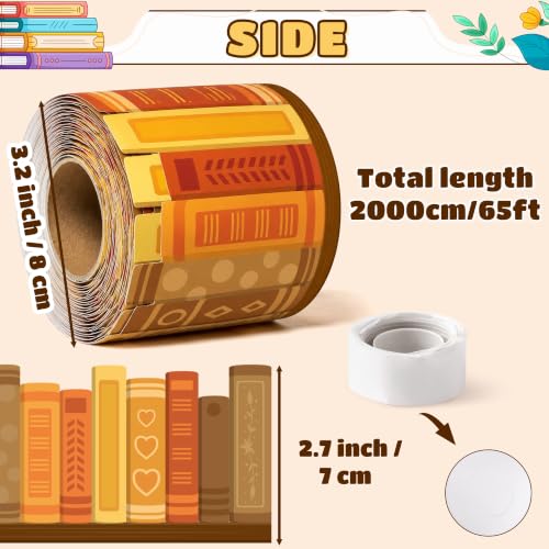 Image of BeYumi Fall Bookshelf Border Trim - 65ft Fall Books Rolled Border Classroom | Autumn Orange Brown Bookshelf Bulletin Board Border Set School Classroom Library Office Chalkboard Home Wall Party Decoration