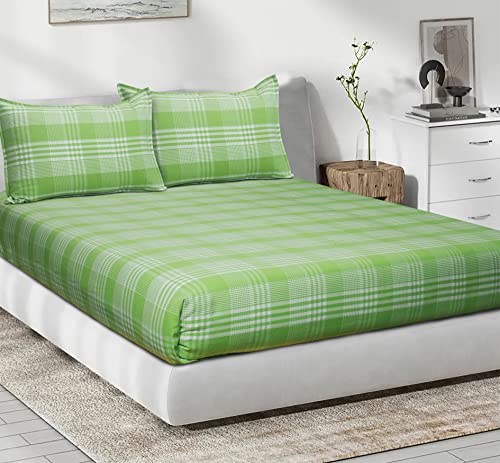 Image of AIRWILL, 200GSM Handloom Cotton Double Bedsheet with 2 Pillow Covers (Track Dobby Green)