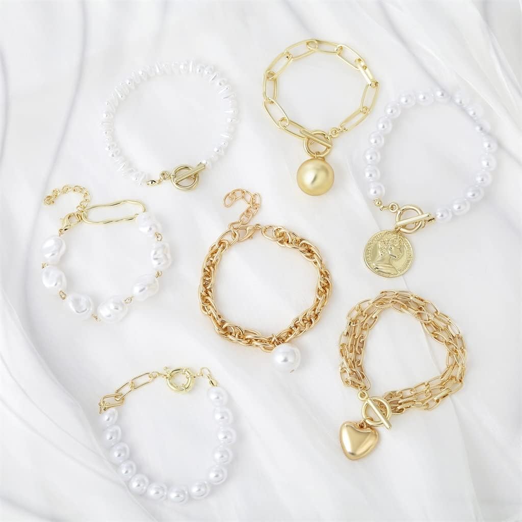 CFWSHJ Pulsera de Jade Pulsera de Perlas Multicapa de Oro Colgante de Mujer Colgante Pulsera de Cadena Gruesa Joyería