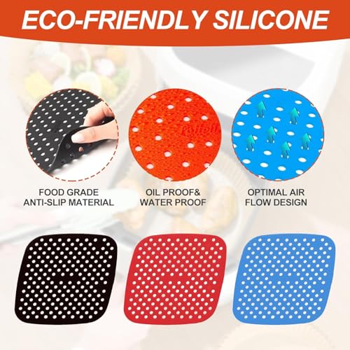 Image of Silicone Air Fryer Liners Non Stick Easy Clean Air Fryer Mats Parchment Paper Replacement for Air Frying Steaming Oven Baking (Combo 3)