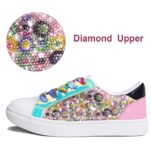 festooning Girls Sneakers Sparkle Glitter Low Top Sneakers for Little/Big Kids PU Leather Fashion Casual Sneaker Shoes with Colorful Shoelace2