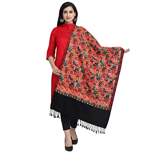 Écharpe châle Cachemire pour femme avec broderie indienne - Noir - Large thumbnail