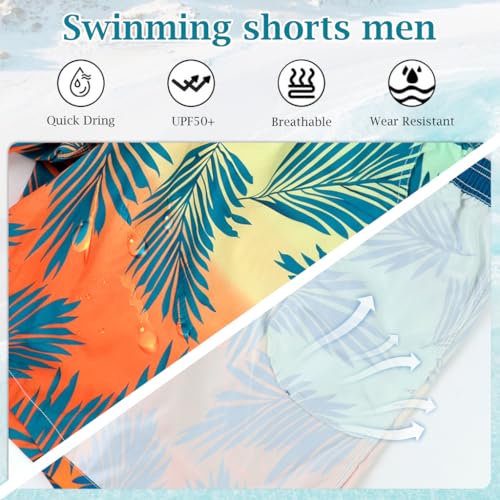 Image of PROBEROS Swimming Shorts for Men, Casual Fashion Gradient Print Summer Beach Shorts Quick Dry Polyester Elastic Waist Shorts Chino Shorts Summer Swim Short Beach Wear, L