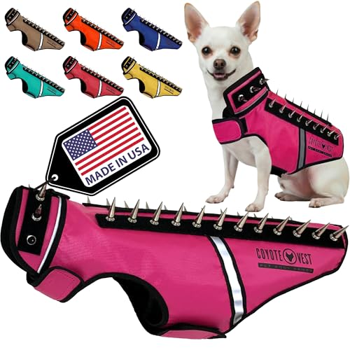 CoyoteVest SpikeVest Dog Harness Vest for Small Dogs, Reflective Dog Vest with Spikes to Shield Your pet from Coyotes, Raptor and Animal Attacks, Anti Hawk Vest, Made in USA (XS-Pink)